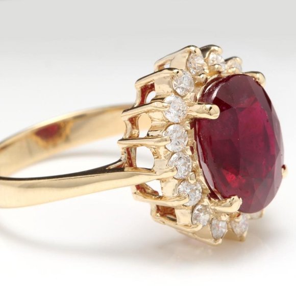 6.70Ct Oval Cut Natural Red Ruby & Diamond 18K White Gold  6.70 Ct Red Ruby & Diamond 14KW Gold Ring